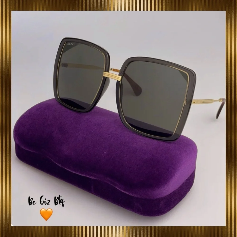 🆕GUCCI Authentic Gold Gray Metal Square Oversized Sunglasses GG0903S 001 60MM